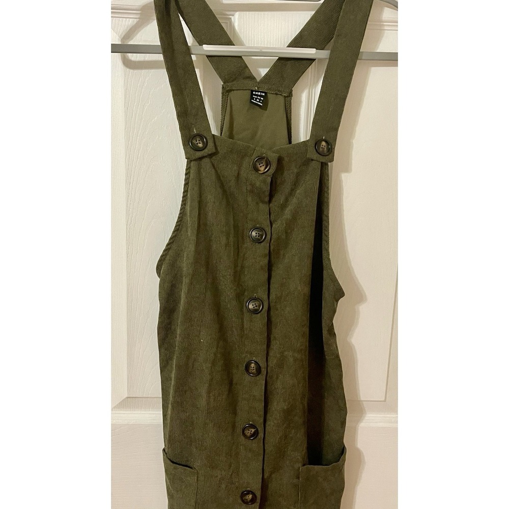 Shein Womens Olive Green Corduroy Overall Dress Size Small